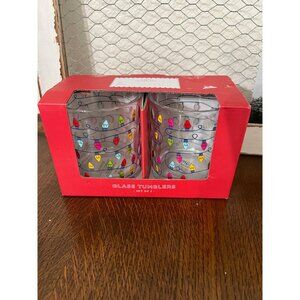 Set Of 2 Elum Home Glass Tumblers With Colorful Holiday Lights Design